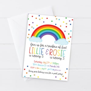Rainbow Birthday Party Invitation, Bright Rainbow Birthday, Sisters Birthday Invite, Digital/Printable OR Printed & Shipped!