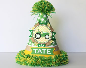Tractor Birthday Party Hat - Green & Yellow Tractor Birthday - Boy Birthday - Tractor Birthday Party Decorations