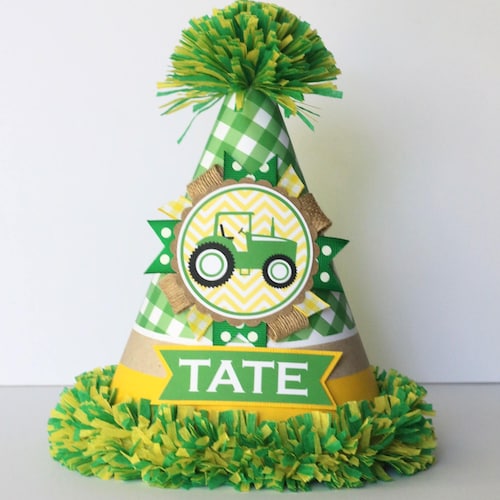 Tractor Birthday Party Hat Green & Yellow Tractor Birthday Etsy