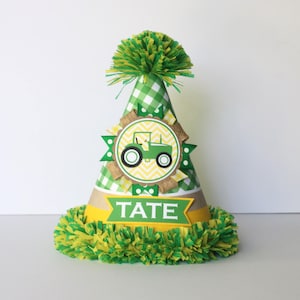 Tractor Birthday Party Hat - Green & Yellow Tractor Birthday - Boy Birthday - Tractor Birthday Party Decorations