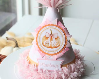 Chapeau de fête pour premier anniversaire citrouille rose : citrouille coquette avec noeud