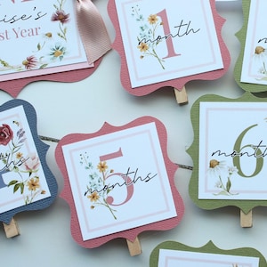 Wildflower First Birthday Photo Banner, First Birthday Wild One 12 Month Photo Banner, Floral Banner for Photos, Monthly Photo Display