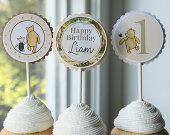 Décorations de fête de premier anniversaire pour cupcakes Winnie l'ourson