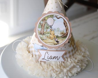 Chapeau d'anniversaire Winnie l'ourson, chapeau de fête premier anniversaire garçon, fête d'anniversaire ourson, accessoire photo