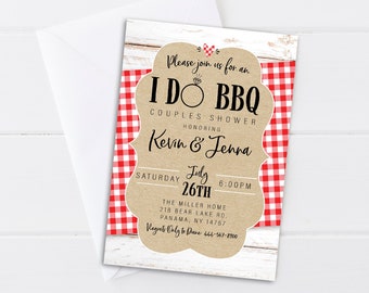 I Do BBQ Invitation, Barbecue Bridal Shower, Wedding Couples Shower, Rehearsal Dinner, Red Gingham - Digital/Printable OR Printed & Shipped!
