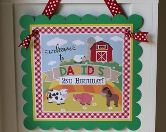 Farm Animals Birthday Welcome Door Sign - Farm Party Birthday Decorations Fully Assembled - Welcome Birthday Sign