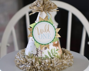 Jungle Safari Birthday Party Hat, Green & Safari First Birthday, Baby Jungle Animals Birthday Decorations, Boy Birthday Photo Prop