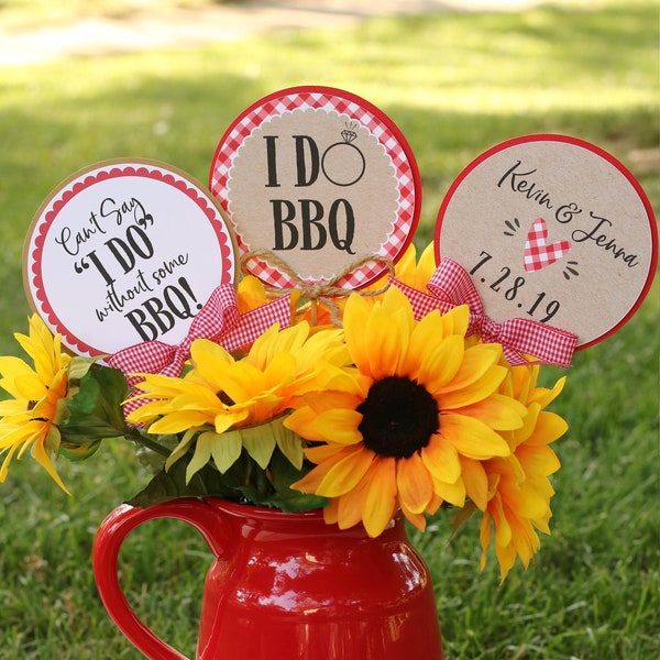 I Do BBQ Bridal Shower Centerpiece Sticks, Co-Ed Wedding Shower Table Decorations, BBQ Rehearsal Dinner Centerpiece Sticks