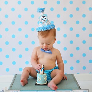 Winter Onederland First Birthday Party Hat - Penguin First Birthday - Boy Birthday - Blue Silver Snowflake Winter Birthday Decorations