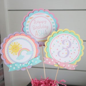 Rainbow Sunshine Birthday Centerpiece Sticks, Pastel Rainbow Party Table Decorations, You Are My Sunshine Girl Birthday Decor
