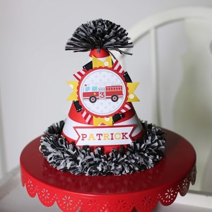 Firetruck Birthday Party Hat - Fire Truck Birthday Hat Red Black Yellow - Boy Birthday - Firetruck Birthday Party Decorations