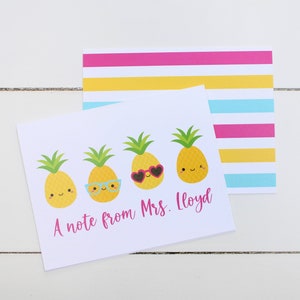 Personalized Teacher Notecards, Pineapple Stationery for Teachers, Personalized Gift, Set of 10 Folded Notecards + Envelopes