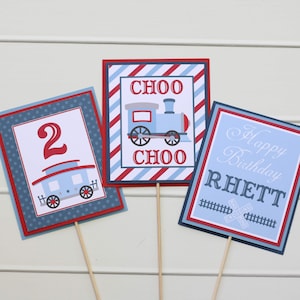 Toy Train Birthday Party Centerpiece Sticks, Choo Choo I&#39;m 2 Birthday Table Decorations, Train Centerpiece Sticks