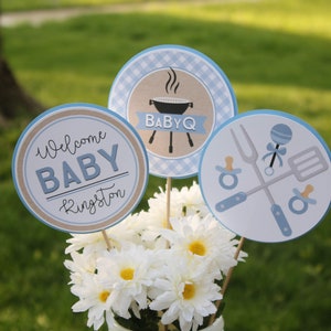 Baby-Q Baby Shower Centerpiece Sticks, Light Blue Co-Ed Baby Shower Table Decorations, Baby Shower Centerpiece Sticks