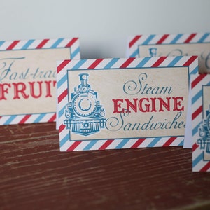 Vintage Train Birthday Party Food Tent Labels - Choo Choo Train Birthday Food Tents or Place Cards