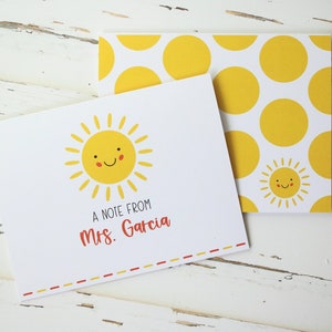 Sunshine Personalized Notecards, Sun Stationery for Teachers, Teacher Appreciation Gift, Set of 10 Folded Notecards + Envelopes