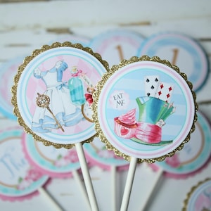 Alice in ONEderland Cupcake Toppers, Alice in Wonderland Birthday Party, Tea Party Birthday Cupcake Picks, Alice Birthday Decorations