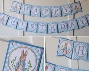 Peter Rabbit Birthday Banner - Little Bunny Birthday Decorations Fully Assembled - Spring Bunny Baby Shower Banner