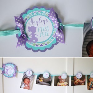 Mermaid Birthday First Year Photo Banner - 12 Month Photo Banner - Mermaid Purple & Aqua Birthday Party Photo Banner