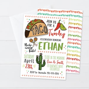 Taco Twosday Birthday Invitation - Cinco de Mayo Birthday - Fiesta Mexican Taco Birthday Invite - Digital/Printable OR Printed & Shipped!