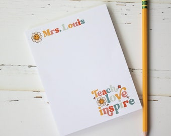 Retro Notepad, Personalized Teacher Gift, Teacher Christmas Appreciation Gift, Personal Stationery, Style: Groovy Daisy