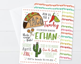Taco Twosday Birthday Invitation - Cinco de Mayo Birthday - Fiesta Mexican Taco Birthday Invite - Digital/Printable OR Printed & Shipped!
