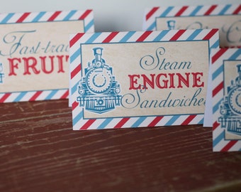 Vintage Train Birthday Party Food Tent Labels - Choo Choo Train Birthday Food Tents or Place Cards
