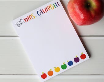 Gifts for Teachers - Personalized Teacher Notepad - Teacher Stationery - Teacher Appreciation Gift - Style: Rainbow Apples