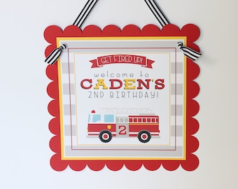 Firetruck Birthday Welcome Door Sign - Firetruck Birthday Decorations Fully Assembled - Fire Fighter Party Welcome Sign
