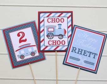 Toy Train Birthday Party Centerpiece Sticks, Choo Choo I'm 2 Birthday Table Decorations, Train Centerpiece Sticks