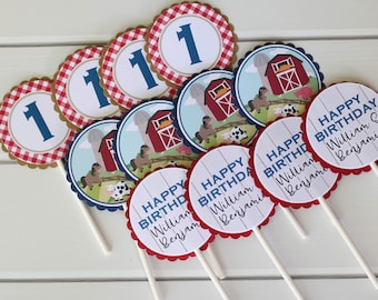 Farm Birthday Cupcake Toppers - Farm Party Decorations - Farm Animals Cupcake Picks