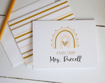Personalized Teacher Notecards, Neutral Rainbow Stationery for Teachers, Personalized Gift, Set of 10 Folded Notecards + Envelopes