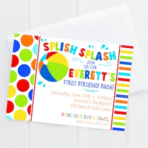 Beach Ball Birthday Invitation - Pool Party Birthday - Boy First Birthday Invite - Digital/Printable OR Printed & Shipped!