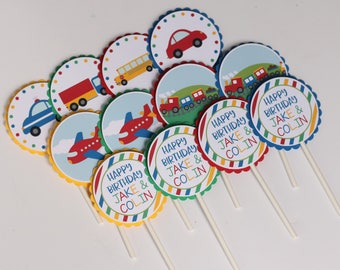 Transportation Birthday Cupcake Toppers - Cars, Planes, Trucks, Trains Birthday Party - Transportation Birthday Cupcake Picks