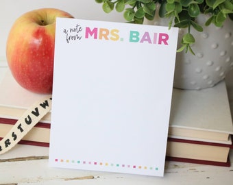 Personalized Notepad, Personalized Teacher Gift, Teacher Christmas Appreciation Gift, Personal Stationery, Style: Bold Pastel