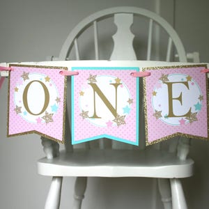 Twinkle Twinkle Little Star High Chair Banner - Star Birthday High Chair Decoration - Twinkle Star Birthday Party Fully Assembled