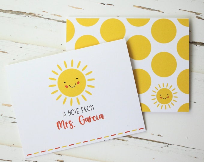 Sunshine Personalized Notecards, Sun Stationery for Teachers, Teacher Appreciation Gift, Set of 10 Folded Notecards + Envelopes