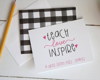 Personalized Teacher Notecards, Buffalo Plaid Stationery for Teachers, Personalized Christmas Gift, Set of 10 Folded Notecards + Envelopes