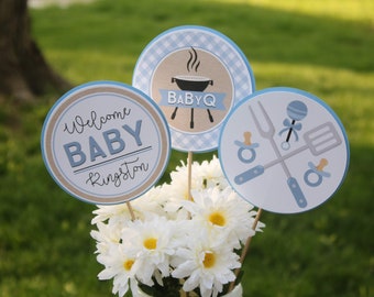 Baby-Q Baby Shower Centerpiece Sticks, Light Blue Co-Ed Baby Shower Table Decorations, Baby Shower Centerpiece Sticks