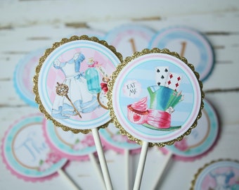 Alice in ONEderland Cupcake Toppers, Alice in Wonderland Birthday Party, Tea Party Birthday Cupcake Picks, Alice Birthday Decorations