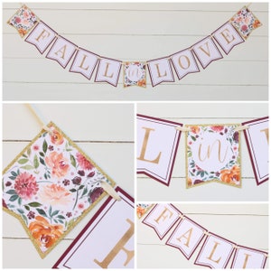 Autumn Bridal Shower &quot;Fall in Love&quot; Banner, Fall Bridal Wedding Shower Decorations, Fall Wedding Shower Banner, Watercolor Autumn Floral