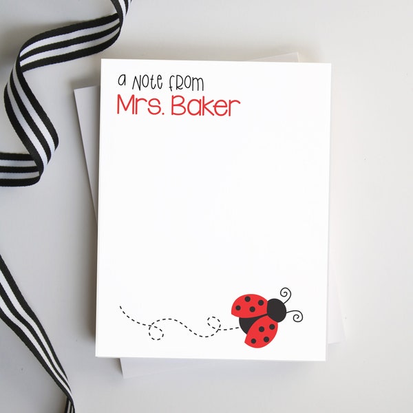 Teacher Notepad, Teacher Gift,  Ladybug Notepad, Notepad for Her, Personalized Notes, Ladybug Stationery - Style: Ladybug