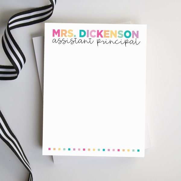 Gifts for Teachers, School Staff Notepad, Personalized Teacher Notepad, Christmas Gift, End of Year Gift, Style: Bold Pastel with Title