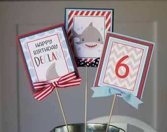 Shark Birthday Party Centerpiece Sticks, Baby Shark Birthday Table Decorations, Shark Birthday Centerpiece Sticks