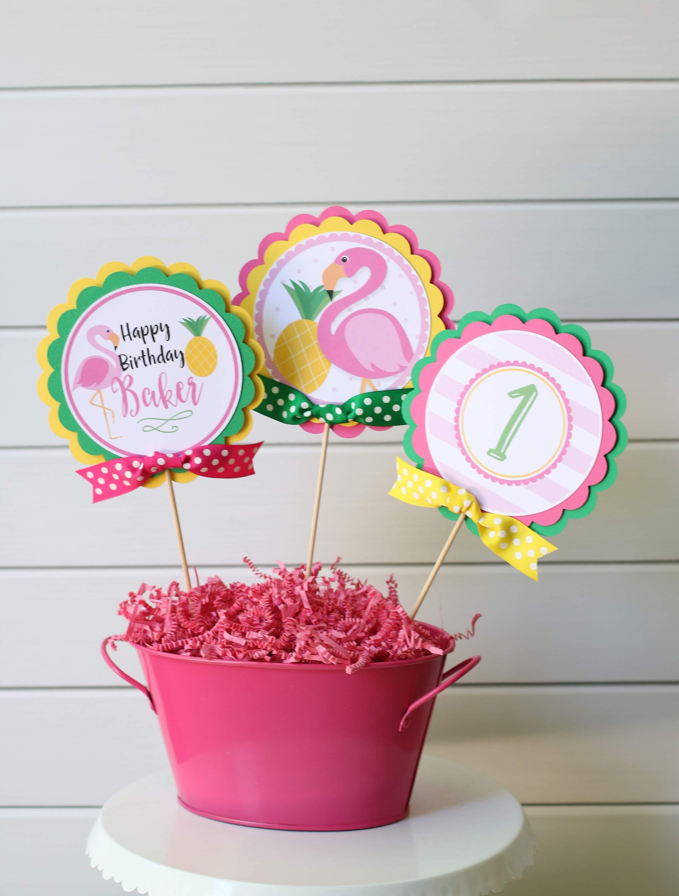 Flamingo Pineapple Party Centerpiece Sticks Pink Flamingo Tropical Birthday Table Decorations Pink Yellow Green