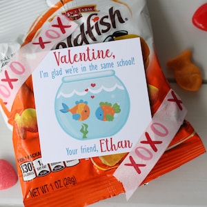 Goldfish Valentine, Printable Fishing Valentine, Noncandy Valentine, Personalized Printable Valentine, Preschool Valentine Cards