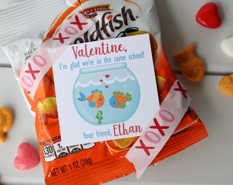 Goldfish Valentine, Printable Fishing Valentine, Noncandy Valentine, Personalized Printable Valentine, Preschool Valentine Cards