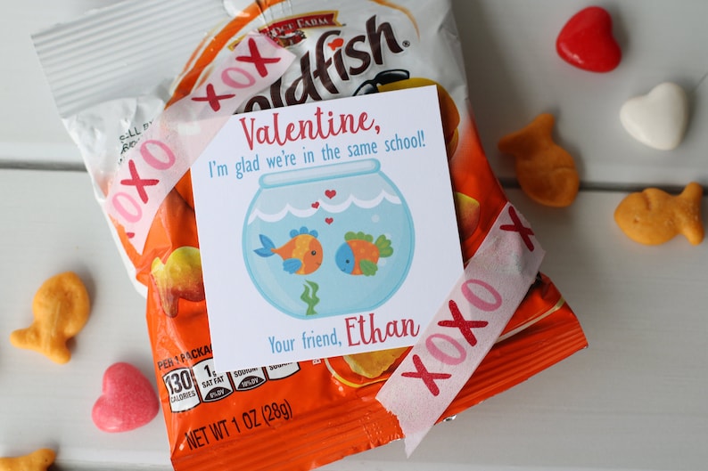 Goldfish Valentine, Printable Fishing Valentine, Noncandy Valentine, Personalized Printable Valentine, Preschool Valentine Cards 