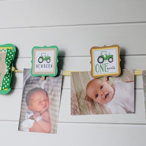 Tractor Birthday Photo Banner Green & Yellow - 12 Month Baby&#39;s First Year Photo Banner - Green Tractor Farm Birthday Party Photo Banner