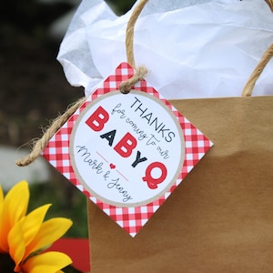 Baby-Q Baby Shower Favor Tags/Stickers - BBQ Baby Shower Favors - BabyQ Thank You Tags OR Stickers, Set of 12